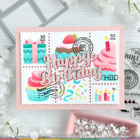 Postage Collage Cupcake Stencil - Waffle Flower