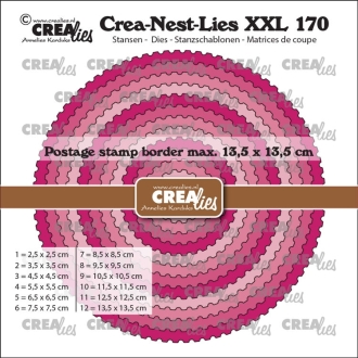 Crea-Nest-Lies XXL stansen No. 170, Cirkels met postzegelrand - Crealies