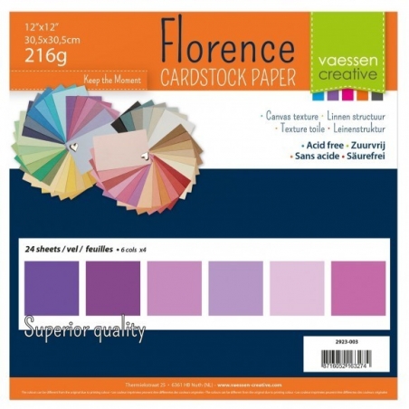 Florence Cardstock 216g 12x12" - 24 vel Multipack Paars
