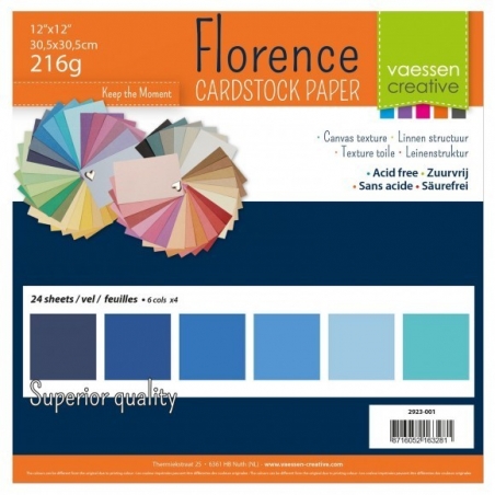 Florence Cardstock 216g 12x12" - 24 vel Multipack Blauw