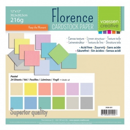 Florence Cardstock 216g 12x12" - 24 vel Multipack Pastel