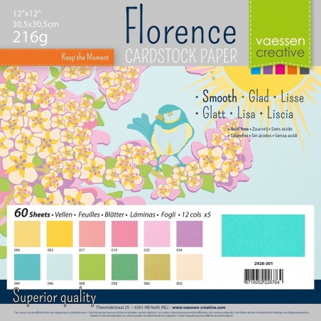 Florence Cardstock 216g 12x12" - 60 Vel Multipack Spring