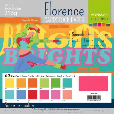 Florence Cardstock 216g 12x12" - 60 vel Multipack Brights Smooth