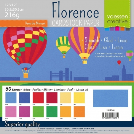 Florence Cardstock 216g 12x12" - 60 vel Multipack Primary Smooth