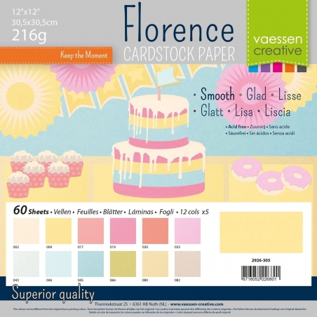 Florence Cardstock 216g 12x12" - 60 vel Multipack Pastel Smooth