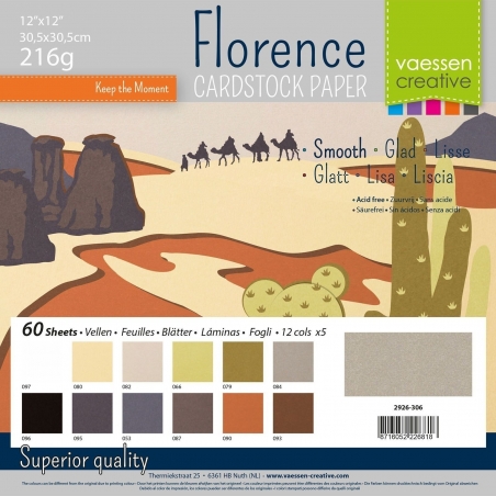 Florence Cardstock 216g 12x12" - 60 vel Multipack Earth Tones Smooth